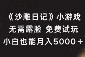 《沙雕日记》小游戏，无需露脸免费试玩，小白也能月入5000+【揭秘】