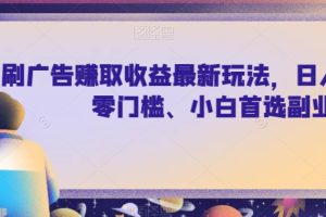 刷广告赚取收益最新玩法，日入300+，零门槛、小白首选副业【揭秘】