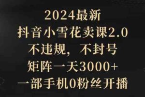 （9639期）2024最新抖音小雪花卖课2.0 不违规 不封号 矩阵一天3000+一部手机0粉丝开播