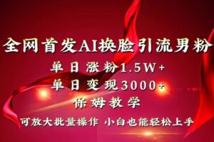 （8507期）全网独创首发AI换脸引流男粉单日涨粉1.5W+变现3000+小白也能上手快速拿结果