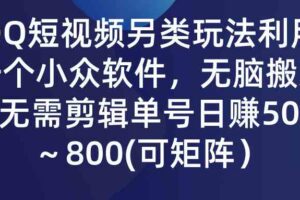 （9492期）QQ短视频另类玩法，利用一个小众软件，无脑搬运，无需剪辑单号日赚500～…