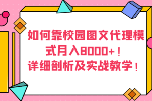 如何靠校园图文代理模式月入8000+！详细剖析及实战教学！