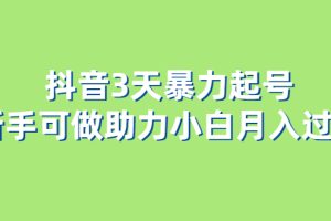 （6177期）抖音3天暴力起号新手可做助力小白月入过万