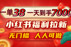 （12741期）一单38，一天到手7000+，小红书福利拉新，0门槛人人可做