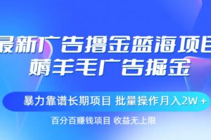 （11193期）最新广告撸金蓝海项目，薅羊毛广告掘金 长期项目 批量操作月入2W＋