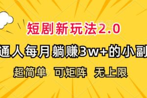 （12472期）短剧新玩法2.0，超简单，普通人每月躺赚3w+的小副业