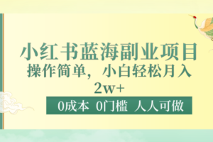 0成本0门槛小红书蓝海副业项目，操作简单，小白轻松月入2W