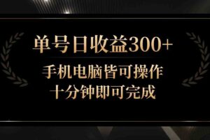 单号日收益300+，全天24小时操作，单号十分钟即可完成，秒上手！