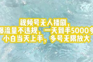 （12166期）视频号无人播剧，拉爆流量不违规，一天到手5000多，小白当天上手，多号…