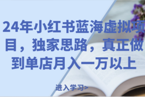 24年小红书蓝海虚拟项目，独家思路，真正做到单店月入一万以上。