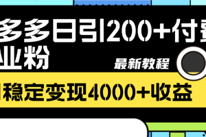 （8276期）拼多多日引200+付费创业粉，日稳定变现4000+收益最新教程