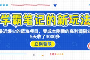 （6816期）学霸笔记新玩法，最近爆火的蓝海项目，0成本高利润副业，5天收了3000多