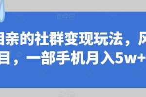 同城相亲的社群变现玩法，风口项目，一部手机月入5w+【揭秘】