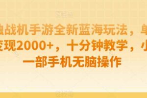 孤独战机手游全新蓝海玩法，单视频变现2000+，十分钟教学，小白一部手机无脑操作【揭秘】