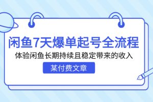 （7082期）某付费文章：闲鱼7天爆单起号全流程，体验闲鱼长期持续且稳定带来的收入