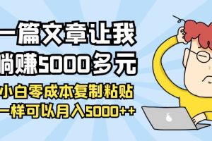 （3858期）一篇文章让我躺赚5000多元，小白零成本复制粘贴一样可以月入5000++