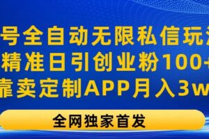 视频号全自动无限私信玩法3.0，精准日引创业粉100+，靠卖定制APP月入3w+