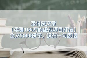 （11216期）某付费文【年赚100万的虚拟项目打法】全文5000多字，没有一句废话