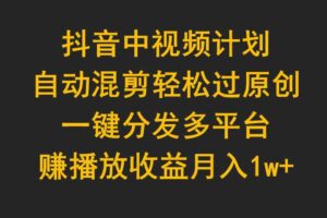 （9825期）抖音中视频计划，自动混剪轻松过原创，一键分发多平台赚播放收益，月入1w+