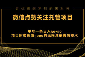 （11177期）视频号托管点赞关注，单微信30-50元，附带价值5000无限注册微信技术