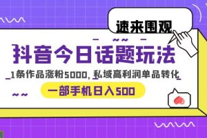 （6281期）抖音今日话题玩法，1条作品涨粉5000，私域高利润单品转化 一部手机日入500