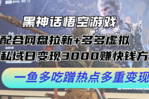 （12316期）黑神话悟空游戏配合网盘拉新+多多虚拟+私域日变现3000+赚快钱方法。…