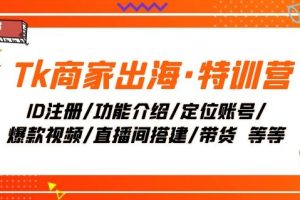 Tk商家出海·特训营：ID注册/功能介绍/定位账号/爆款视频/直播间搭建/带货