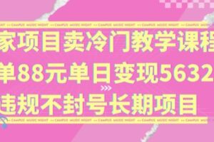 独家项目卖冷门教学课程一单88元单日变现5632元违规不封号长期项目【揭秘】