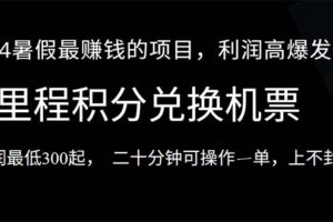 （10995期）2024暑假最暴利的项目，目前做的人很少，一单利润300+，二十多分钟可操…