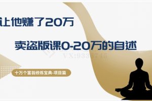 十万个富翁修炼宝典之9.让他赚了20万，卖盗版课0-20万的自述