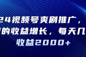 2024视频号爽剧推广，肉眼可见的收益增长，每天几分钟收益2000+【揭秘】