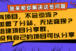 （8147期）有项目，不会引流？加盟了分站，无法变现？组建项目分享群，没有自己的…