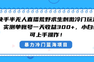 （8796期）快手半无人直播荒野求生刺激冷门玩法，实测单账号一天收益300+，小白也…