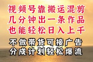 （11087期）深层揭秘视频号项目，是如何靠搬运混剪做到日入过千上万的，带你轻松爆…