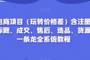 闲鱼电商项目（玩转价格差）含注册、养号、标题、成交、售后、选品、货源等，一条龙全系统教程