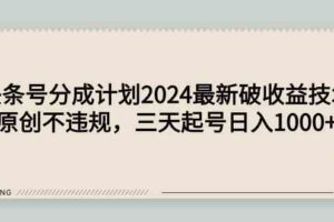 （9455期）头条号分成计划2024最新破收益技术，原创不违规，三天起号日入1000+