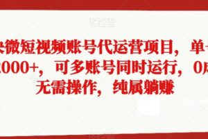 抖快微短视频账号代运营项目，单号月入2000+，可多账号同时运行，0成本无需操作，纯属躺赚【揭秘】