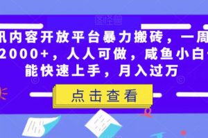 腾讯内容开放平台暴力搬砖，一周收益2000+，人人可做，咸鱼小白也能快速上手，月入过万