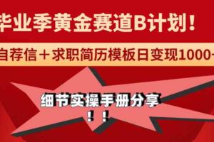 （9246期）《毕业季黄金赛道，求职简历模版赛道无脑日变现1000+！全细节实操手册分享