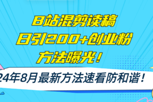 （11975期）B站混剪读稿日引200+创业粉方法4.0曝光，24年8月最新方法Ai一键操作 速…