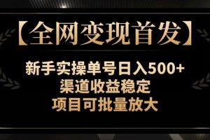 【全网变现首发】新手实操单号日入500+，渠道收益稳定，项目可批量放大【揭秘】