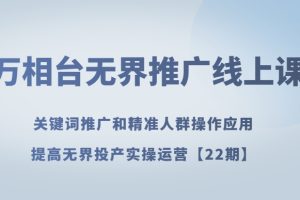 万相台无界推广线上课关键词推广和精准人群操作应用，提高无界投产实操运营【22期】