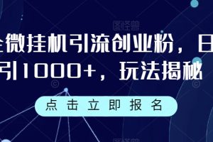 企微挂机引流创业粉，日引1000+，玩法揭秘