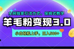 （9116期）羊毛粉变现3.0 全网独家引流方式，小白轻松上手，日入500+