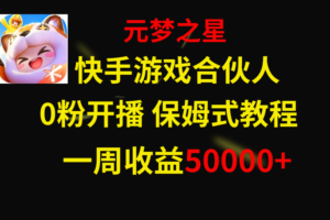 （8373期）快手游戏新风口，元梦之星合伙人，一周收入50000+