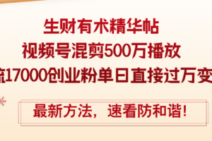 （12391期）精华帖视频号混剪500万播放引流17000创业粉，单日直接过万变现，最新方…