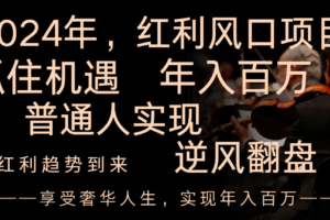 （8418期）2024红利风口项目来袭，享受第一波红利，逆风翻盘普通人也能实现，年入百万