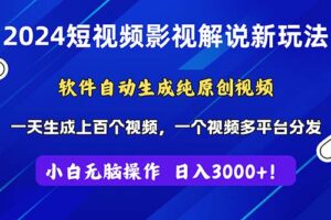 （11306期）2024短视频影视解说新玩法！软件自动生成纯原创视频，操作简单易上手，…