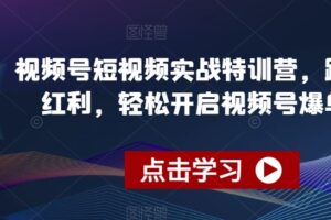 视频号短视频实战特训营，踩准风口红利，轻松开启视频号爆单之路