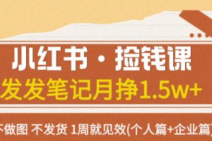 （7669期）小红书·捡钱课 发发笔记月挣1.5w+不做图 不发货 1周就见效(个人篇+企业篇)